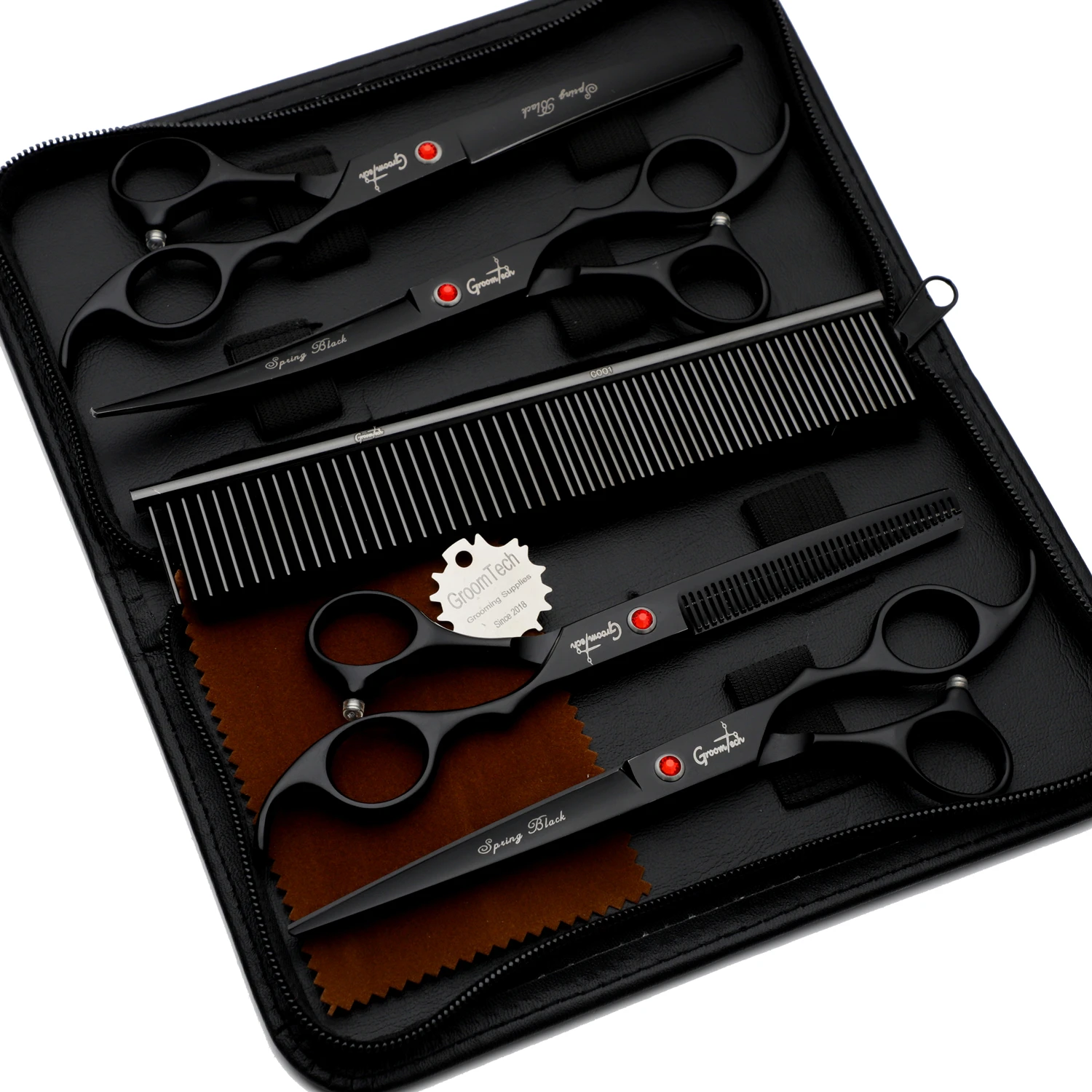 Groomtech Spring Black Pet Grooming Scissors Kit, Set Of 4 With Comb 3 Groomtech Spring Black Pet Grooming Scissors Kit, Set Of 4 With Comb