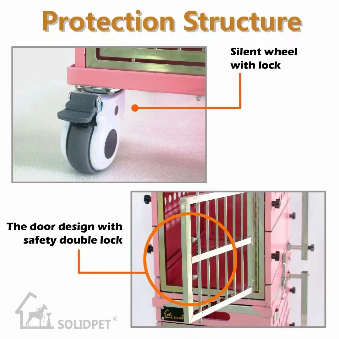 SolidPet Folding Dog Show Aircraft Cage Set With Trolley Size 3 - Pink 7 SolidPet Folding Dog Show Aircraft Cage Set With Trolley Size 3 - Pink - Image 5